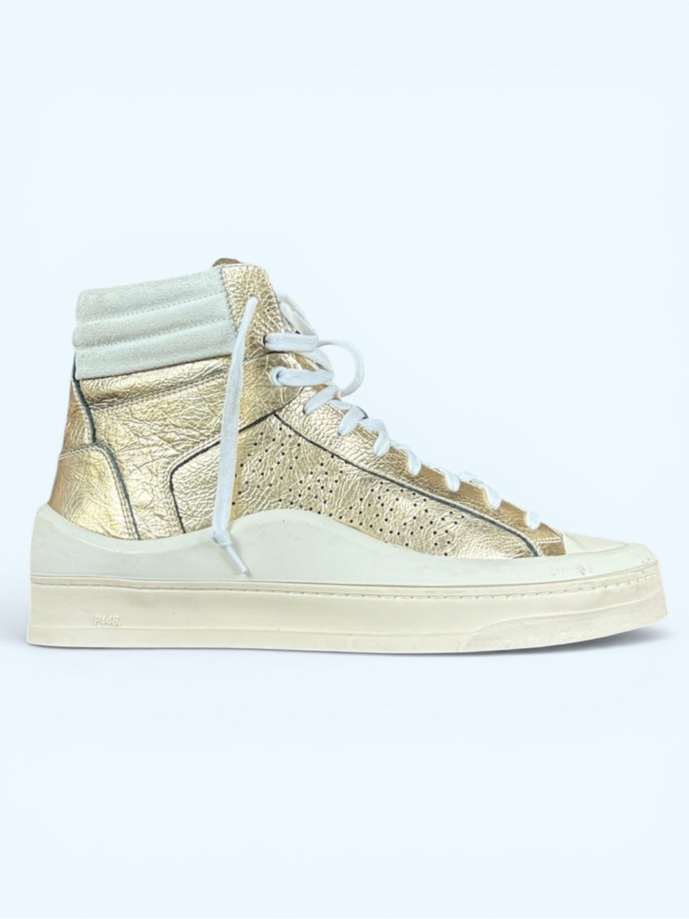 P448 Rail Tulum Chic Gold and Cream High-Top Sneakers Size 10.5 Women